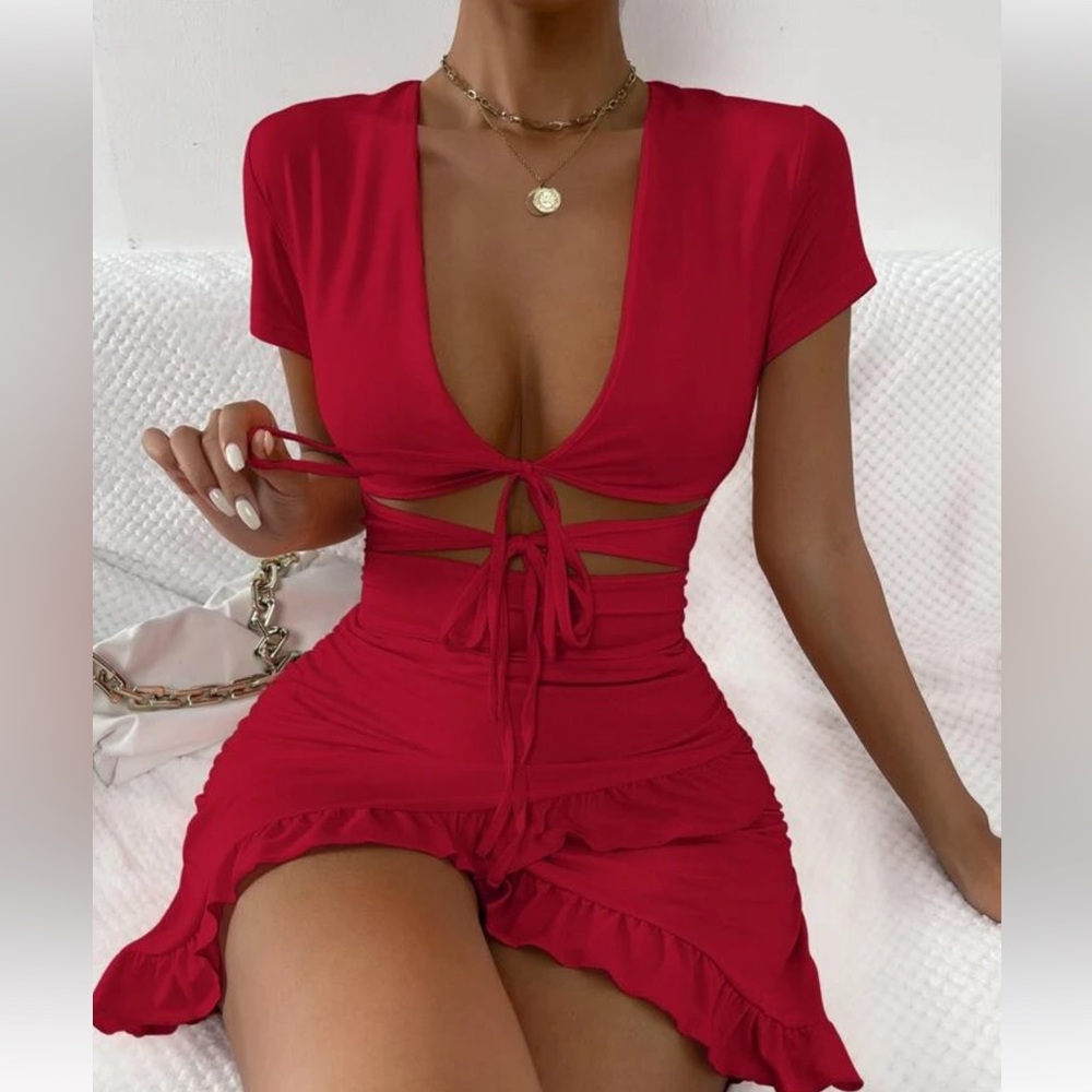 Pretty red body con cutout dress
